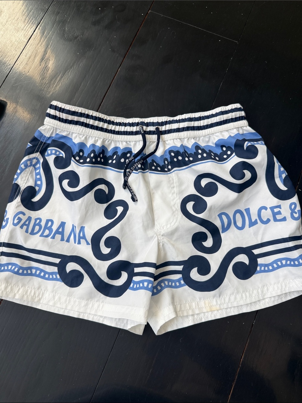 Dolce & Gabbana White and Navy Graphic Athletic Shorts